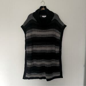 Calvin Klein Cowl Neck Poncho Sweater Grey & Black Stripes